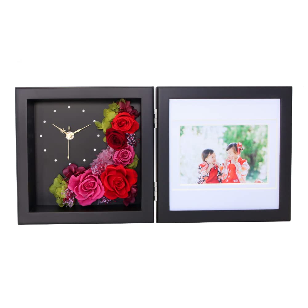Preserved Flower Photo Clock Arvo Gift Workshop x [Original HappySmile] (Brown Red)