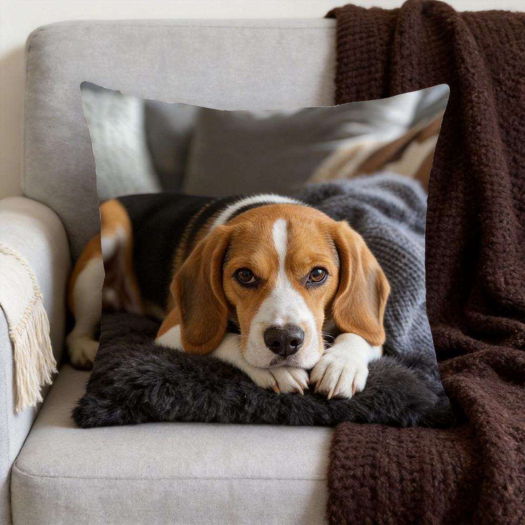 Beagle Dog Pillow Cover Realistic Pet Photo Decorative Cushion Case X Inch Zippered Machine Washable for Living Room