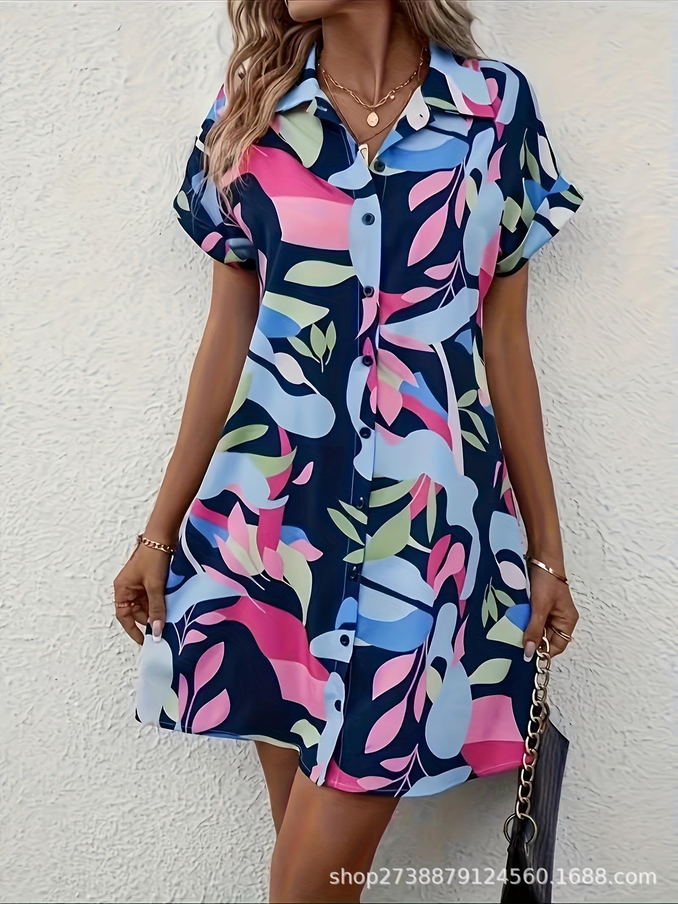 2026 Spring/Summer Plus Size Digital Print Slim-Fit Short-Sleeve Dress 2XL