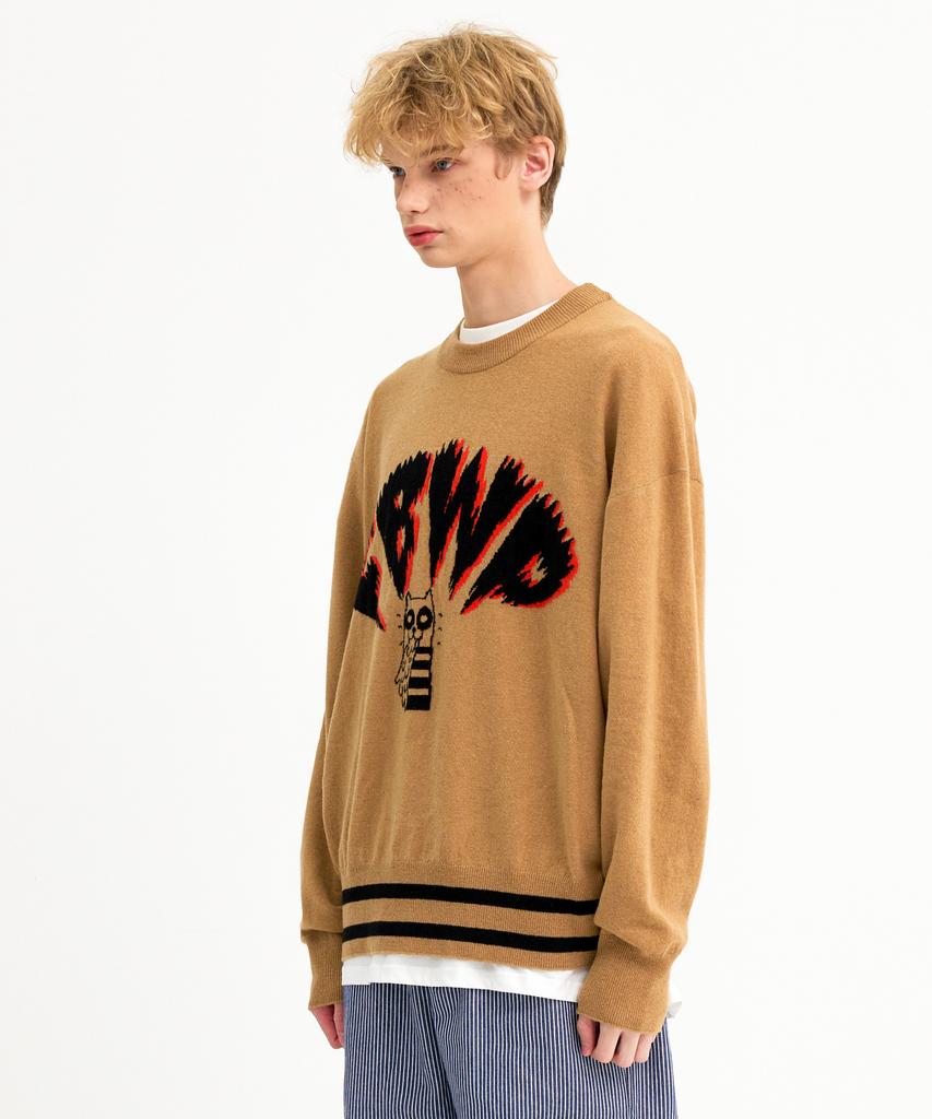 FREAKISH BUILDING Puking Dog Knit Sweater (Beige)