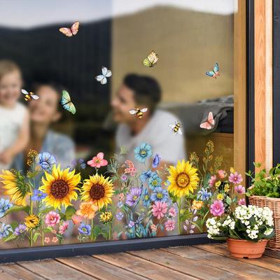 Plants Flowers Sunflower Butterfly Wall Stickers Window Glass Decorative Wall Stickers Children's Room Decorative Wall Stickers Self-adhesive