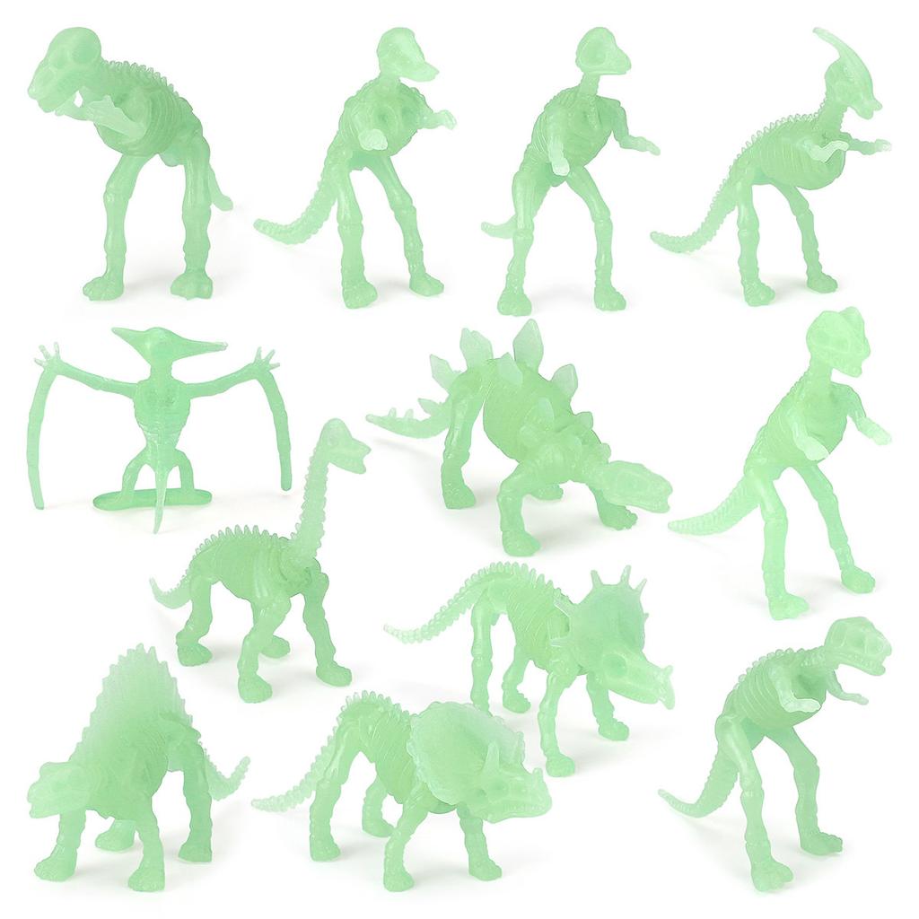 12 Archaeological Excavations Of Dinosaur Skeleton Fossils, Luminous Dinosaur Simulation Animal Model Toys, Static Ornaments