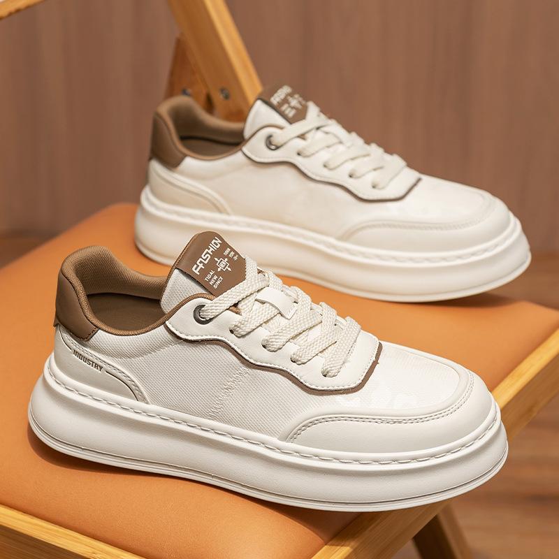European Station Light Luxury Low-top Thick-soled Leather White Shoes Men's Outdoor Street Shooting Fashion Versatile Trend Casual Board Shoes