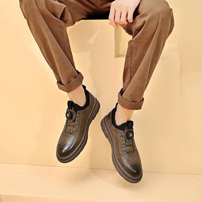 Fashion Men's Leather Shoes Rotating Button Casual Shoes Dress Shoes