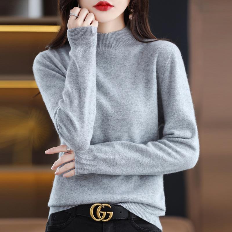 Women's Cashmere Half Turtleneck Sweater: Loose and Slim-Fit, Perfect for Layering In Autumn and Winter