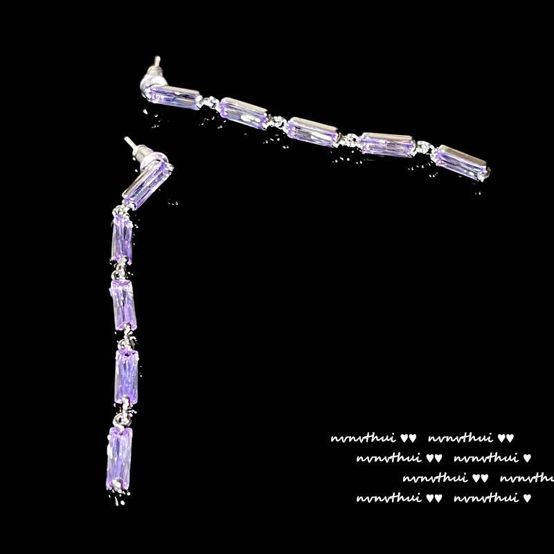 Lake Light And Water Shadow Purple Tanzanite Flower Earrings, Antique, 18K Gold Wheat Ear Plated Geometric Zircon Inlaid Earrings.