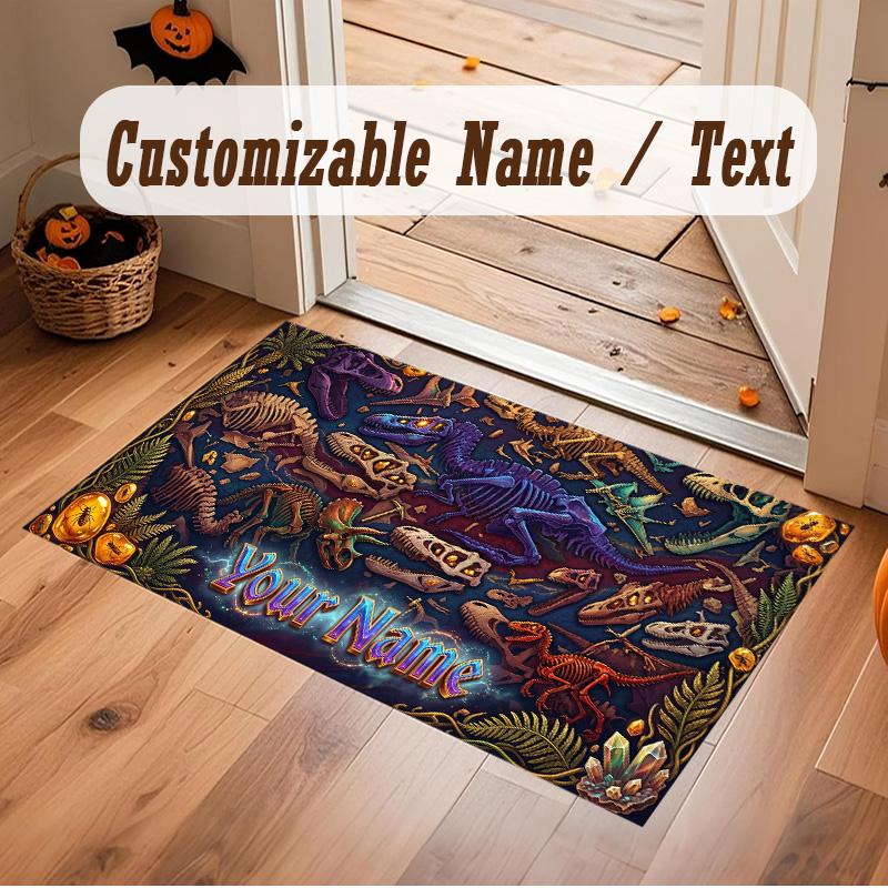 Dinosaur Theme Soft Crystal Velvet Rug Custom Name & Text Print Non Slip Floor Rug for Bedroom Living Room