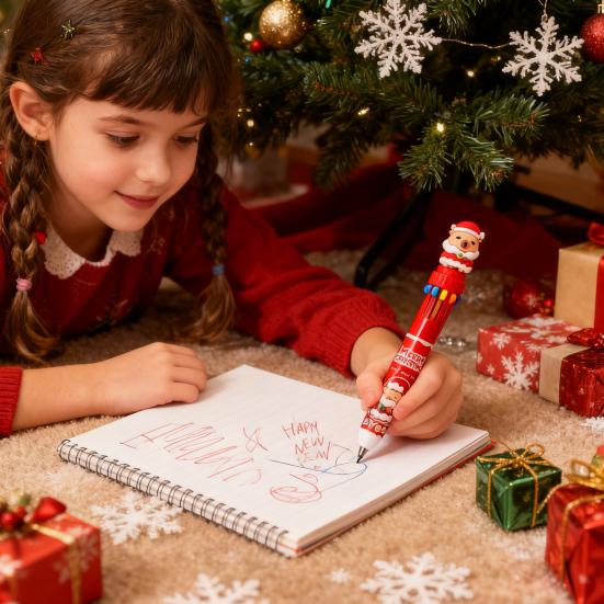 Christmas 10-Color Ballpoint Pen Santa Snowman Topper Designs Pen Multi-Color Writing Tool Fun Holiday Gift for Students Friends