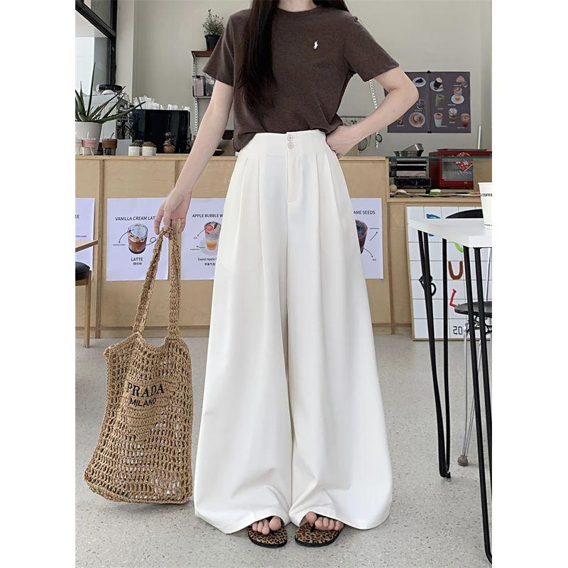 Kumikumi Fancy Pure Color Suit Pants Casual Pants Women Fall High Waist Drooping Straight Loose Pants Mop Pants