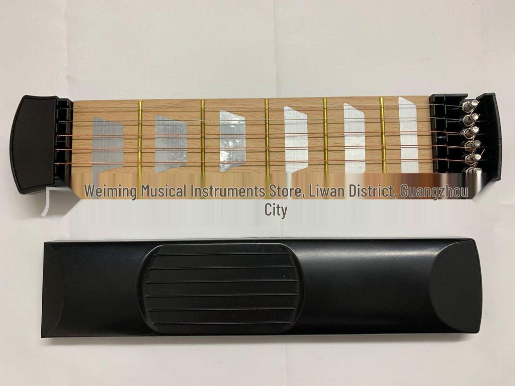 Six-String Portable Pocket Guitar Fingerboard with Flower Pattern - Black Practice Tool