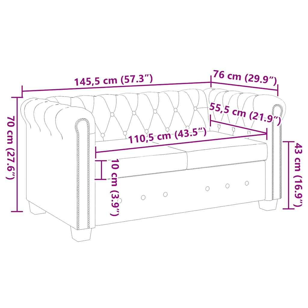 Vidaxl Sofa 2-Osobowa W Stylu Chesterfield, Sztuczna Skóra, Czarna