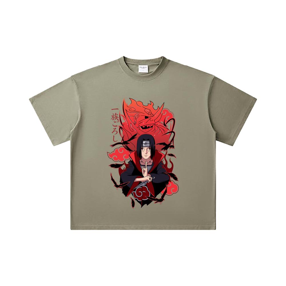 260 GSM Double Yarn 32 Count 100% Cotton Naruto V12 Itachi Print Unisex Heavy Cotton T Shirt