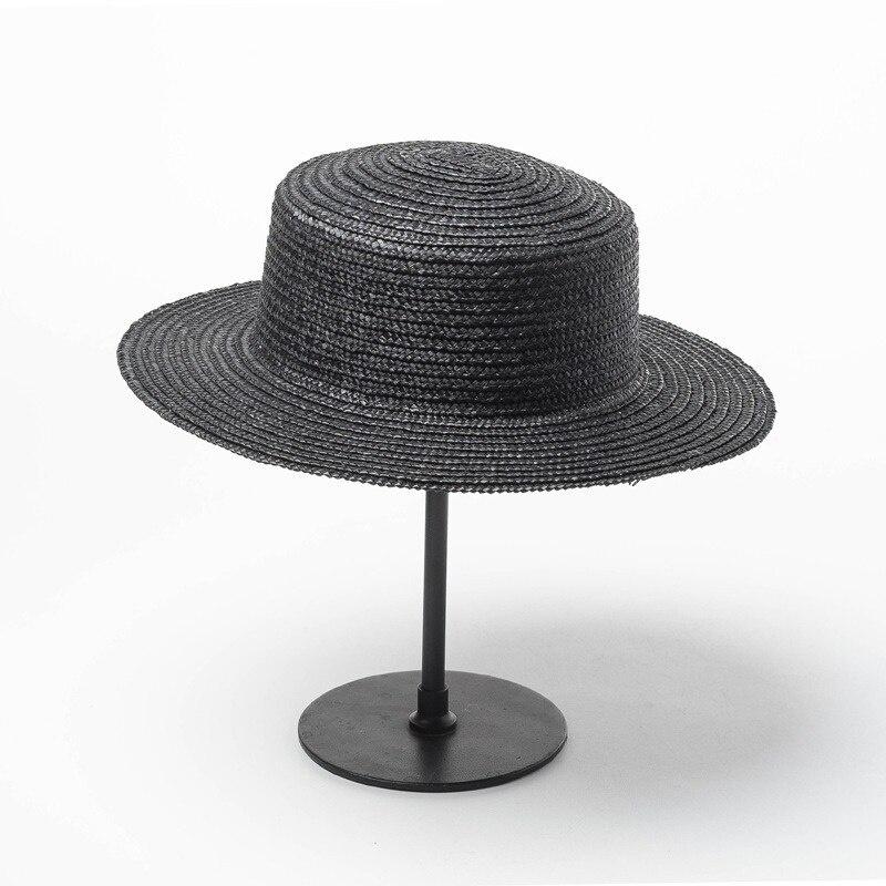 Spring and Summer New Simple Light Board Black Straw Straw Flat Top Hat Sun Protection Sunshade Travel Flat Straw Hat