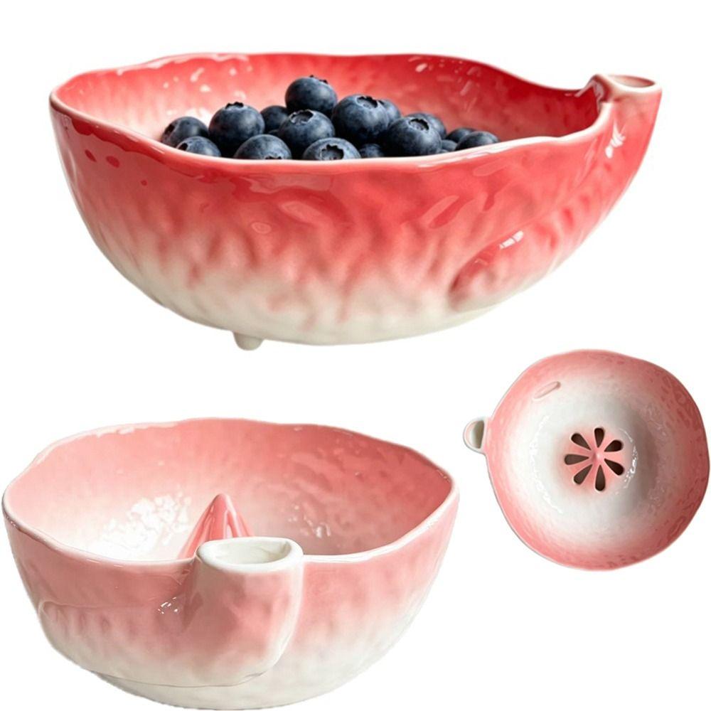Self Spinning Berry Washing Bowl Perforated Draining Raised Drainage Hole Ceramic Fruit Washer Easy To Clean Quick Drain