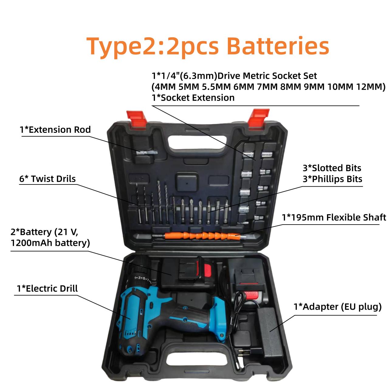

Бытовая многофункциональная аккумуляторная дрель 21 В 3 режима работы 2 скорости плавная регулировка скорости мини-электродрель/шуруповерт со светодиодной подсветкой Type2:2pcs Batteries