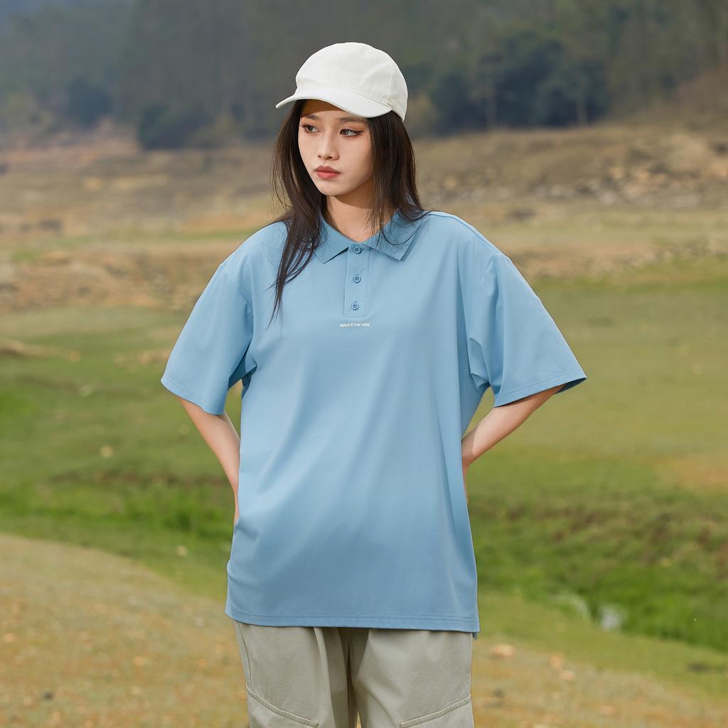 Skechers Dopamine Short Sleeve Polo Shirt Unisex Tops Gray Blue L225M206-02VX