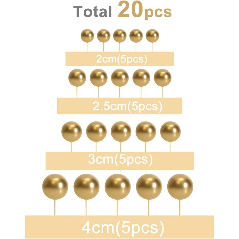 20 st Ball Cake Topper Dekorationer Mini Ballonger Cake Topper Sticks Guld Balls Cake Picks Cake Topper Balls Tårtdekorationer