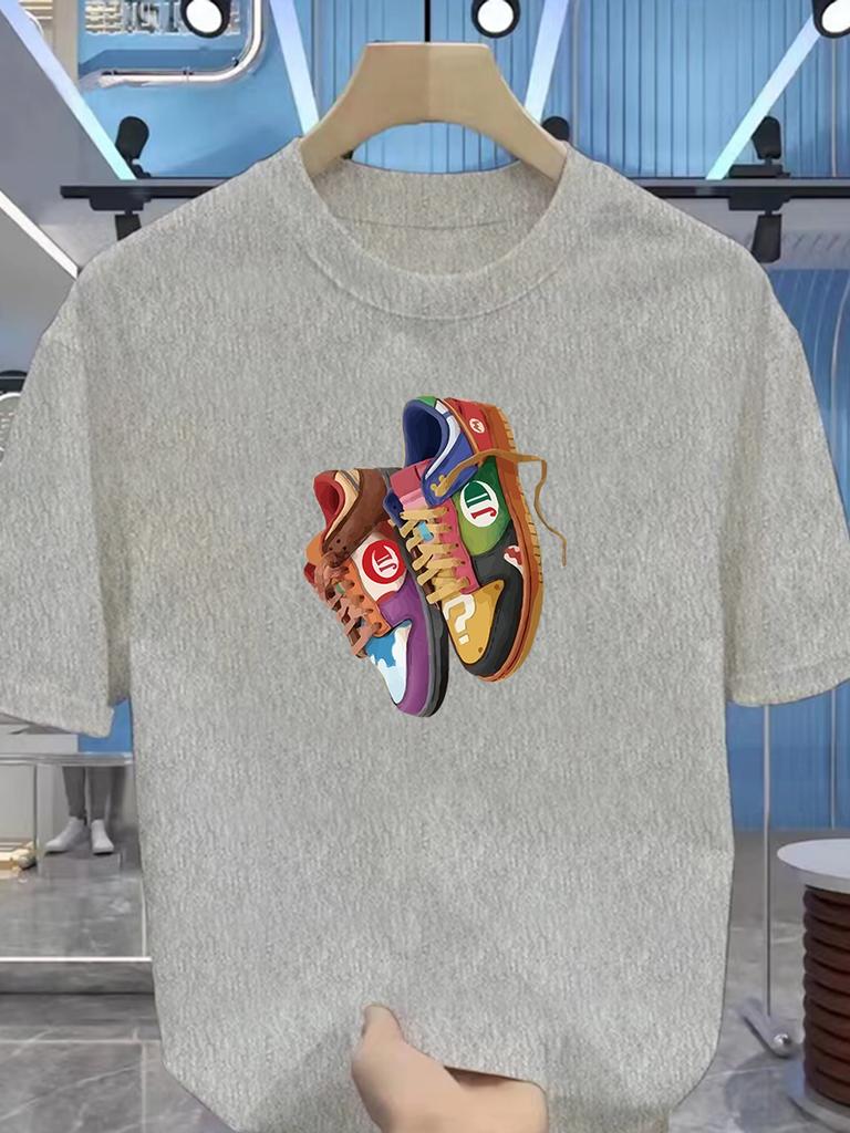Men's Summer Cotton T-shirt - Fashion Brand - Tight Sportswear Style - Teenage Trendy Style - Printed Shoes - Short-sleeved Top