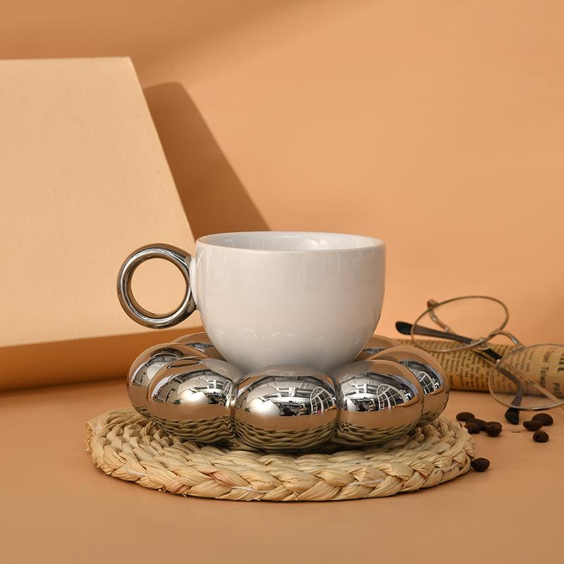 220ml Best Selling Plain Cloud Mug Cute Ceramic Cup with Sunflower Saucer Coffee Cups Plates for Tea Milk Juice