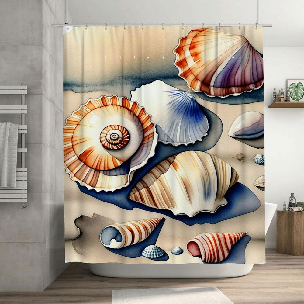 Blue White Orange Shell Bath Shower Curtain Waterproof Decorative Sink Room Washing Set for Bathroom Decoration 3D Printed Sea A