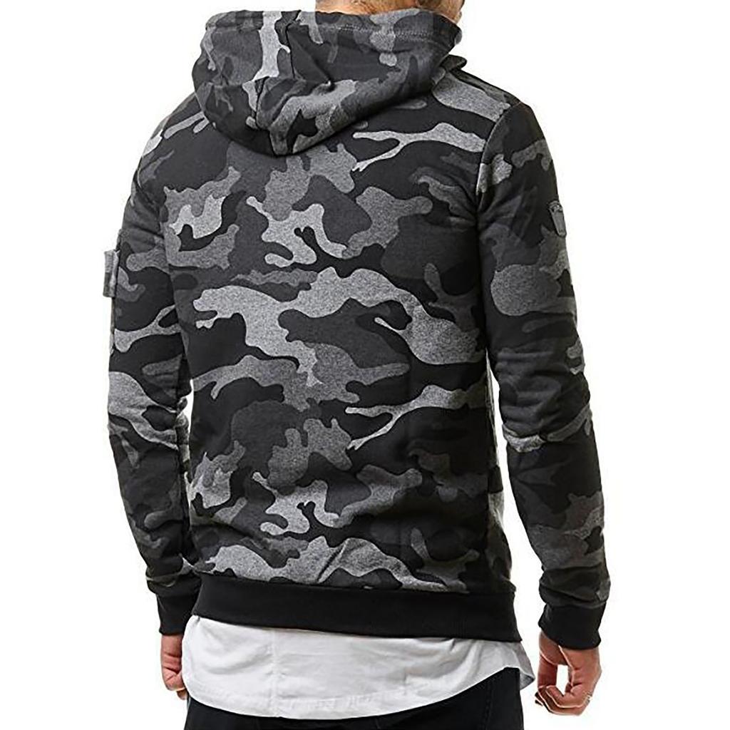 Men's Fashion Camouflage Sweatshirt Men's Drawstring Ribbed Closure Sleeve Pocket Hoodie