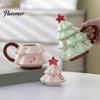 Christmas Tree Coffee Mug with Star Lid, 340ml Festive Holiday Cup for Hot Gift Girlfriend at Cocoa And Milk, Retro Curved Handle Microwave