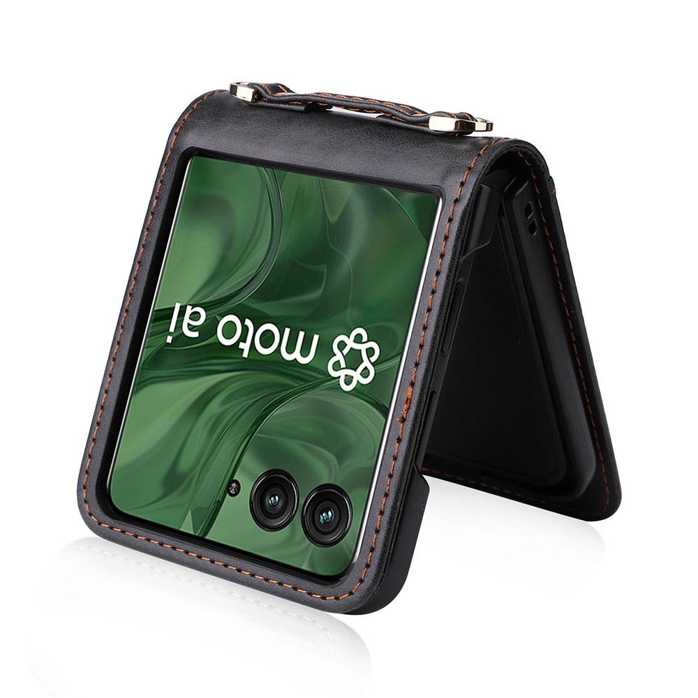 Für Motorola Razr 50 Ultra 5G/Razr+ 2024 5G Hülle Kartenfächer Leder Handyhülle mit Lanyard