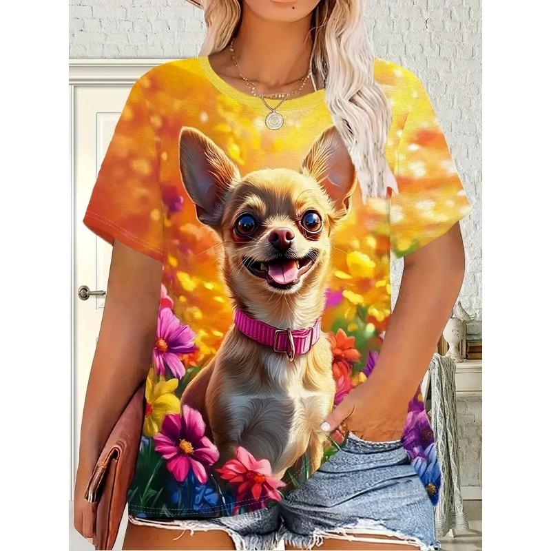 Women's Plus Size T-shirt New Round Neck 3D Animal Print T-shirt Summer Fashion Short Sleeved Top Summer Top Women's Clothing