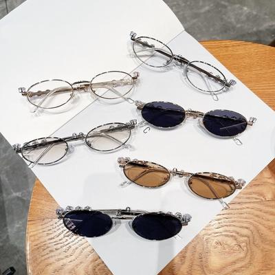 Metall Oval Shades Frauen Strass Diamanten Sonnenbrille Bling Brillen Rahmen Uv4 Mode Brillen Gläser
