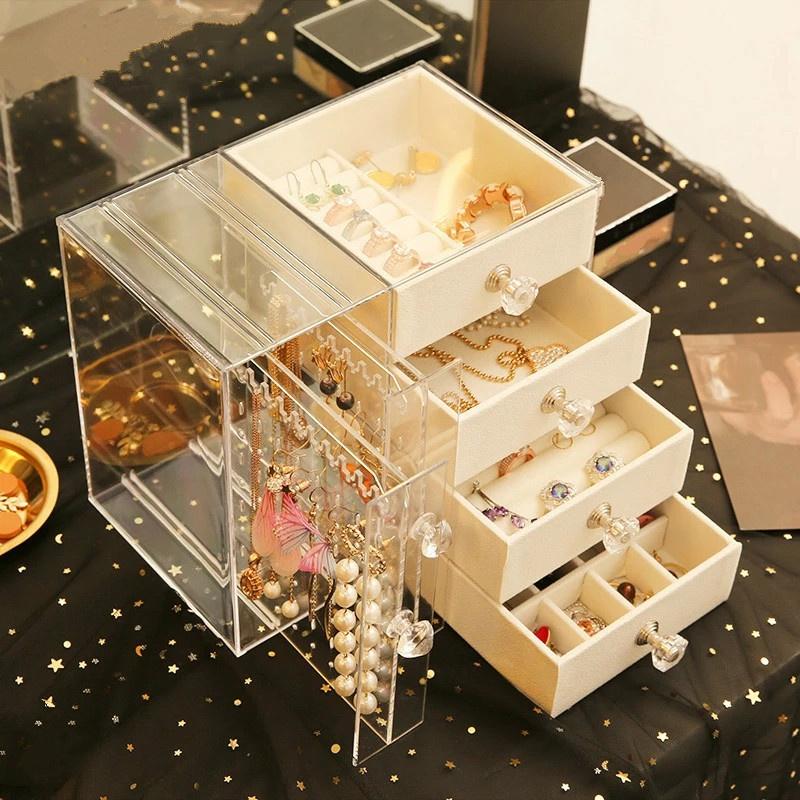 Drawer Style Jewelry Storage Box Transparent Organizer Makeup Organizer Earring Display Stand Bracket