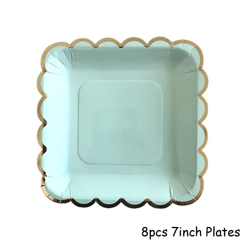 Mint Green Gold Disposable Tableware Party Napkins Paper Plates Straw Cup Kids Birthday Party Supplies Favor Wedding Decoration