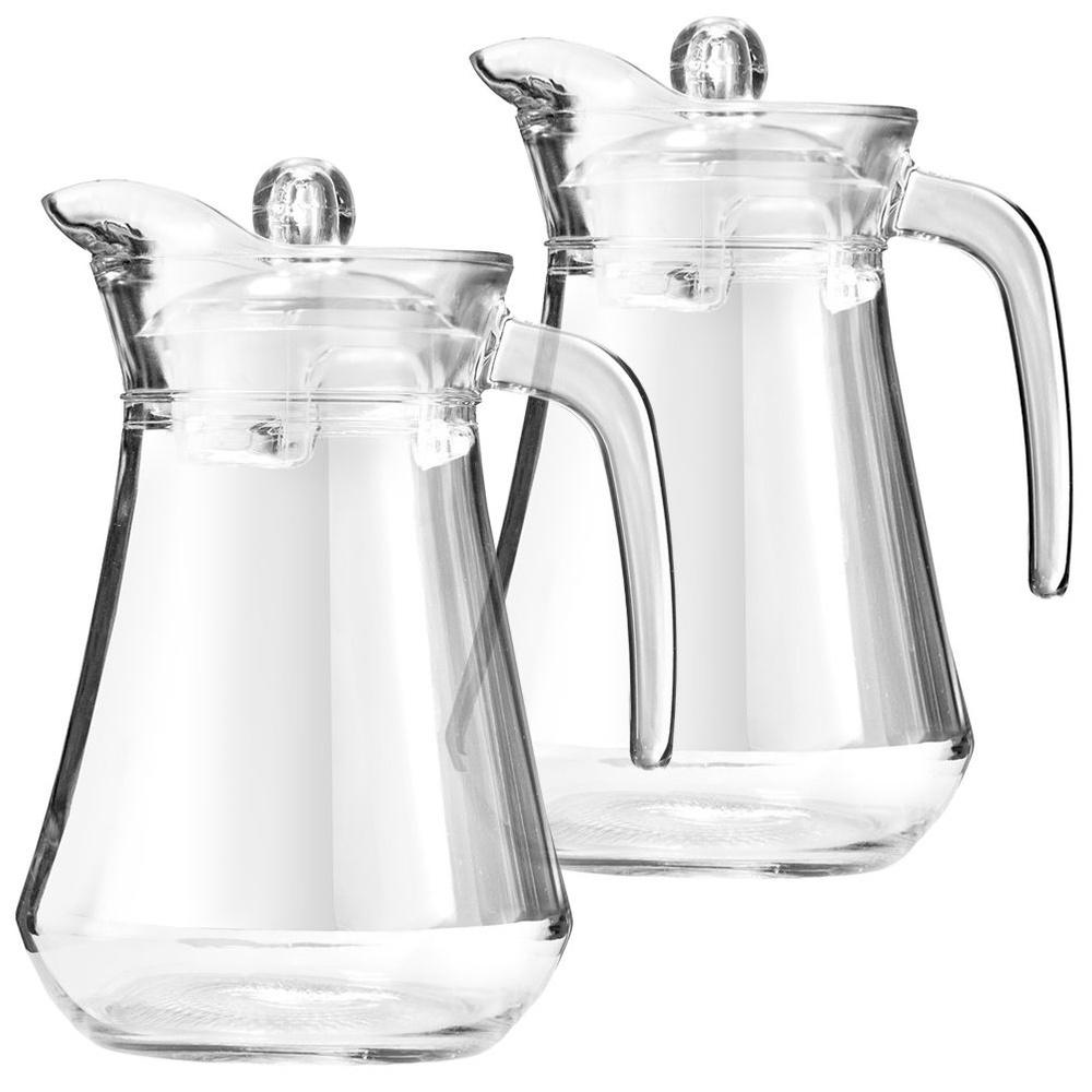 Glass Jug For Drinks With Handle And Lid, Set Of 2, 2X1.4 L