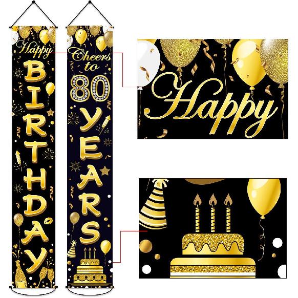 80th Birthday Party Banner Decorations for Women Men 80 Year Old Door Banners Signs Black Gold Cheers to 80 Years Brithday Party Supplies Welcome