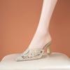 Women's Mules Slippers and Ladies Sandals Rhenstone Slides Pointed Toe Black Heeled Shoes Summer 2025 on Promotion Sale Non Slip