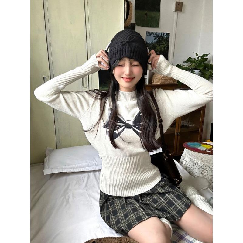 Elegant American High-necked Bowknot Sweater Base Autumn and Winter Long-sleeved Design Hot Girl Slim Slimming Sweater Top
