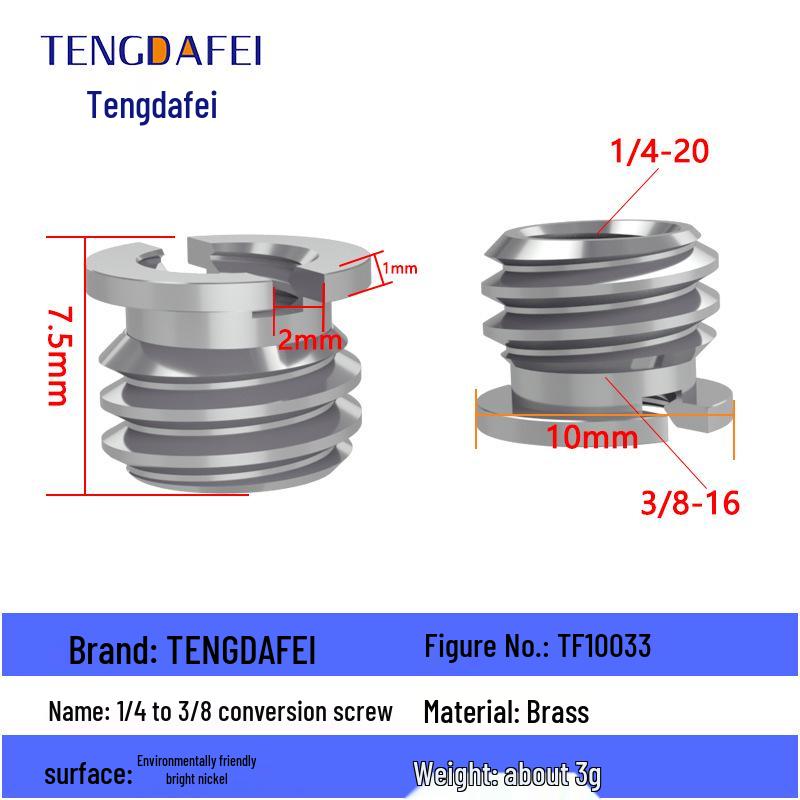 

Reversible 1/4 Male to 3/8 Female Adapter for Camera Tripod Ball Head with M4-M8 Conversion Screws