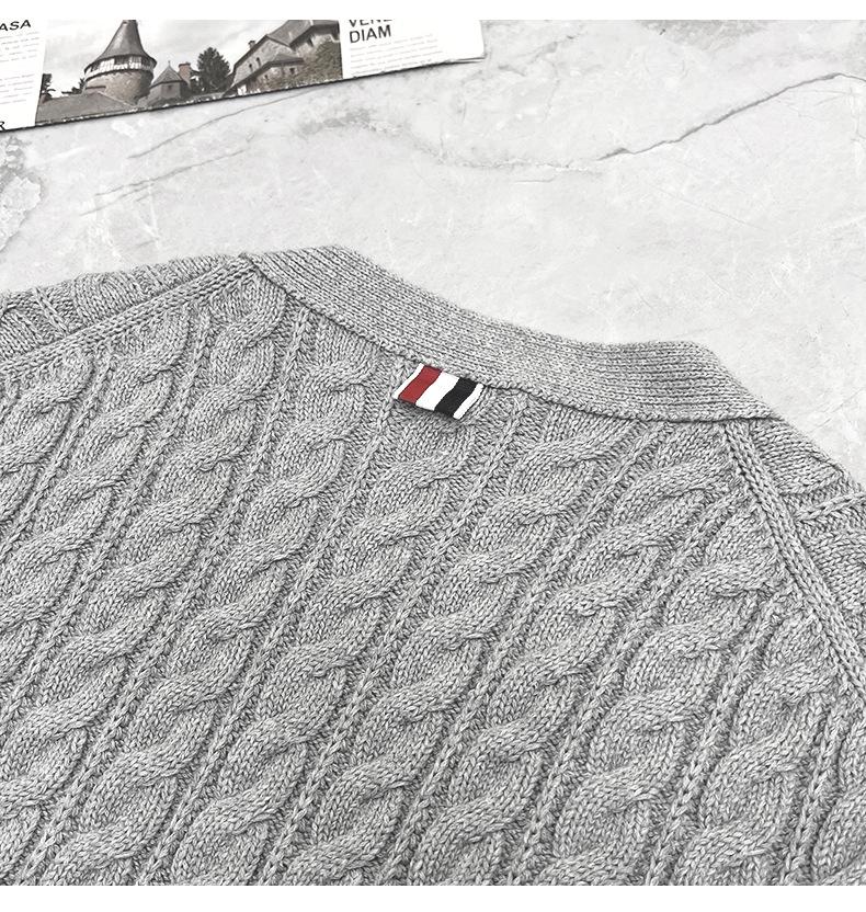 TB High Version Autumn Knit Unisex Four-Bar Cable Cardigan - Classic and Versatile Sweater