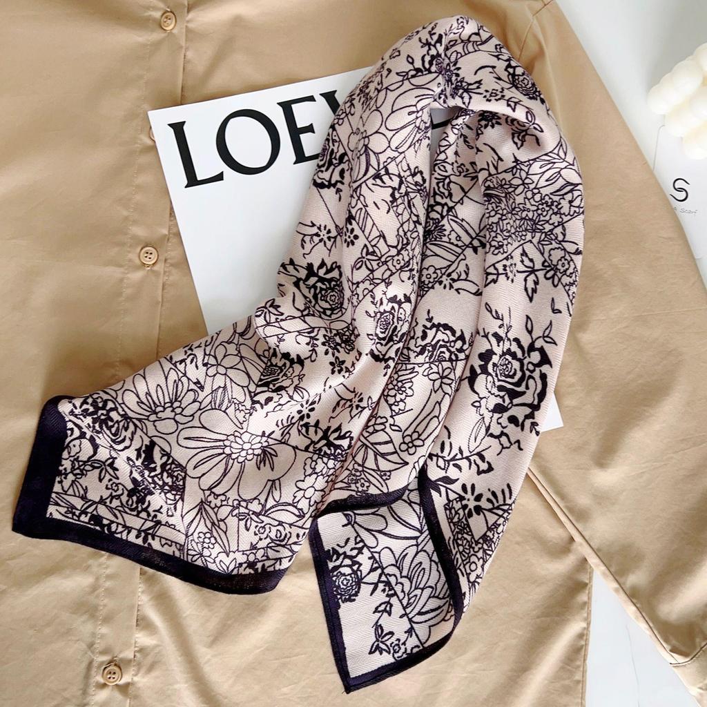 Korean Style Silk Square Scarf with Butterfly & Flower Print - Women's Fashion Accessory, Neck Tie, or Hair Scarf - Ideal Mother's Day Gift