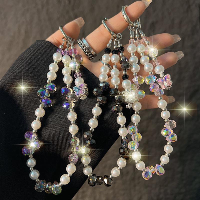 Light Luxury Crystal Phone Chain Rhinestone 3D Butterfly Phone Chain Pendant Car Keychain Bag Pendant