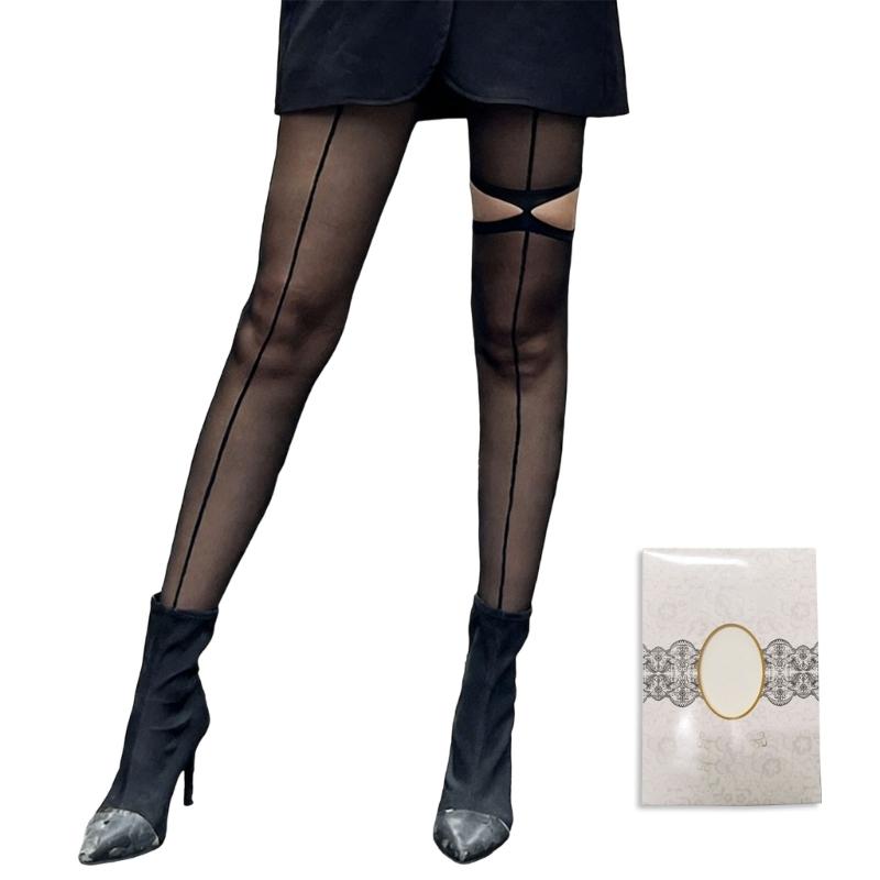 

Тонкие колготки для женщин с вертикальной полоской, чулки до бедра, ажурные шелковые чулки, чулочно-носочные изделия 1 чёрный