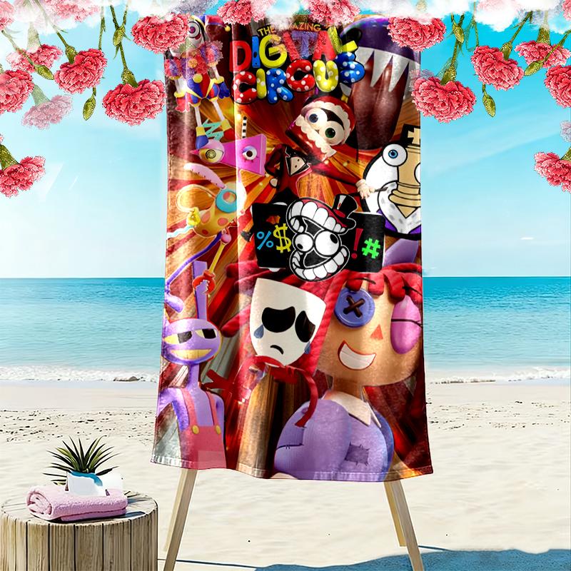 1 pièce La Serviette de Plage Amazing Digital Circus, Parfaite pour les Activités en Plein Air, Fournitures de Voyage d'Été Idéales, Comme Cadeau pour les Festivals