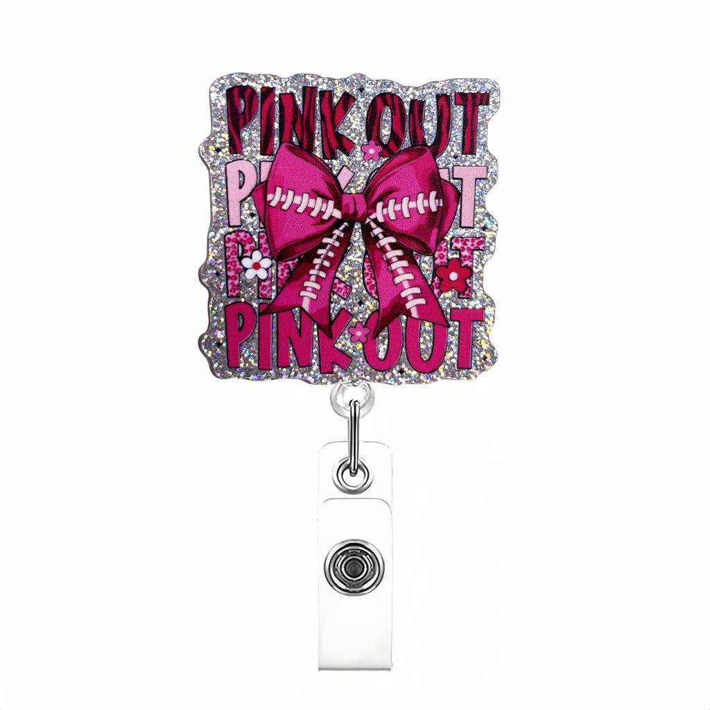 Bow Cherry Acrylic Badge Holder Sparkling Powder Medical Theme Retractable Pull Badge Reel Id Lanyard Name Tag Card Badge Holder