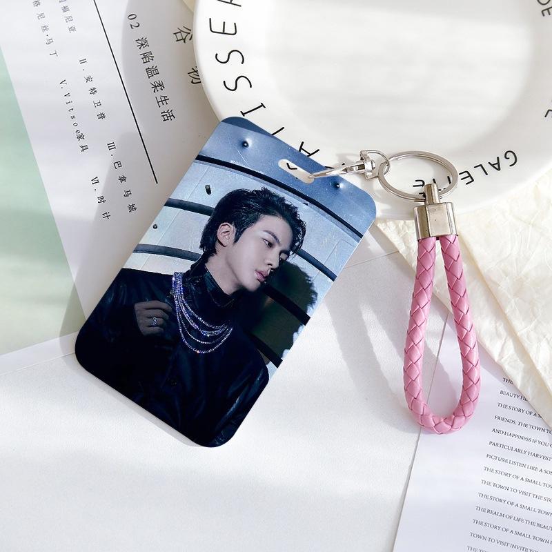 BTS Sliding Photocard Holder, Protective ID Badge Card Case with Braided Keychain Strap, Student Campus Bus Meal Card Protector Merch for ARMY