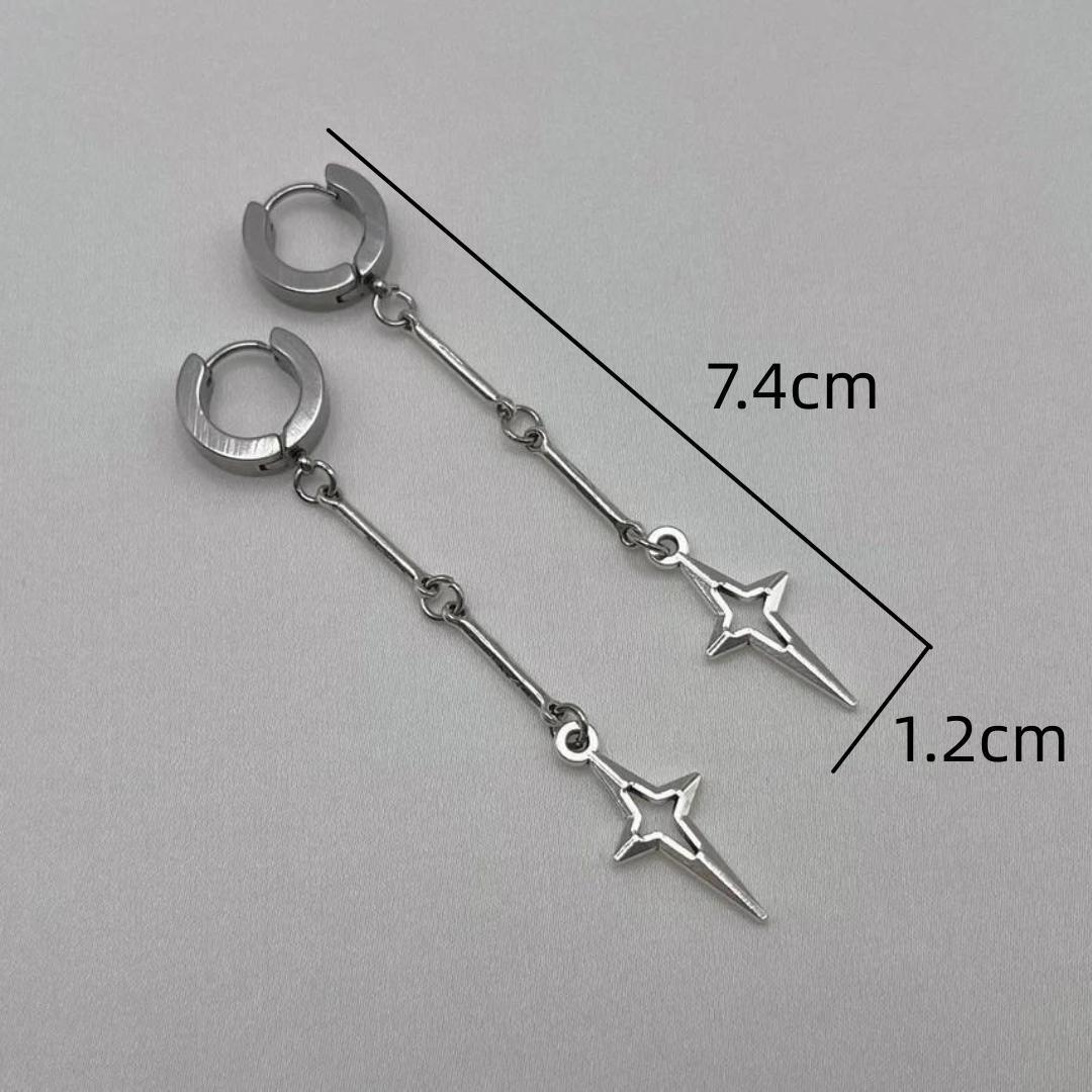 

Fashion Hip-hop Stainless Steel Sliver Color Hollowed-out Star Long Dangle Earrings for Women Gothic Punk Jewelry Accessory Gift