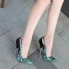 European Style Snake Print Color Block Pointed Toe Metal Thin Stiletto Plus Size Nightclub Women High Heels WZ-A16-6