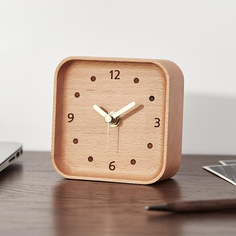 Massivholz Mini Schreibtischuhren Büro Quadratisch Schwarznuss Holz Zeigeruhr Heimdeko Ornamente Tischuhr Uhr Geschenke