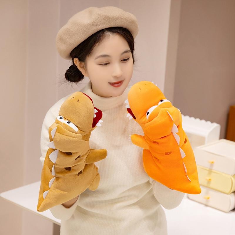28cm Fetter Cartoon-Dinosaurier Handpuppe Stofftier T-Rex Dino Gruseltier Plüschtier Interaktiv Geschichten Erzählen Kleines Requisit Geschenk