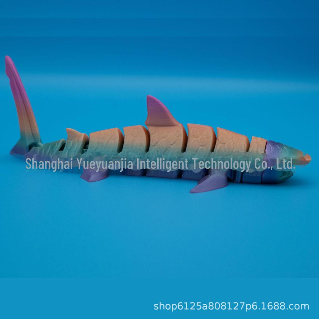 3D Printed Realistic Striped Tiger Shark Model with Movable Joints - Decorative Gift & Puzzle