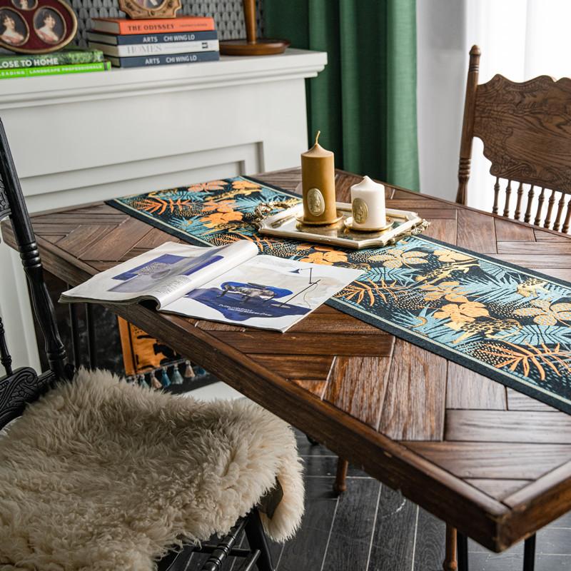 American Retro Table Flag Yarn Dyed Jacquard Tropical Rain Forest Tassel Household Polyester Tablecloth Table Flag Bed Tail Flag