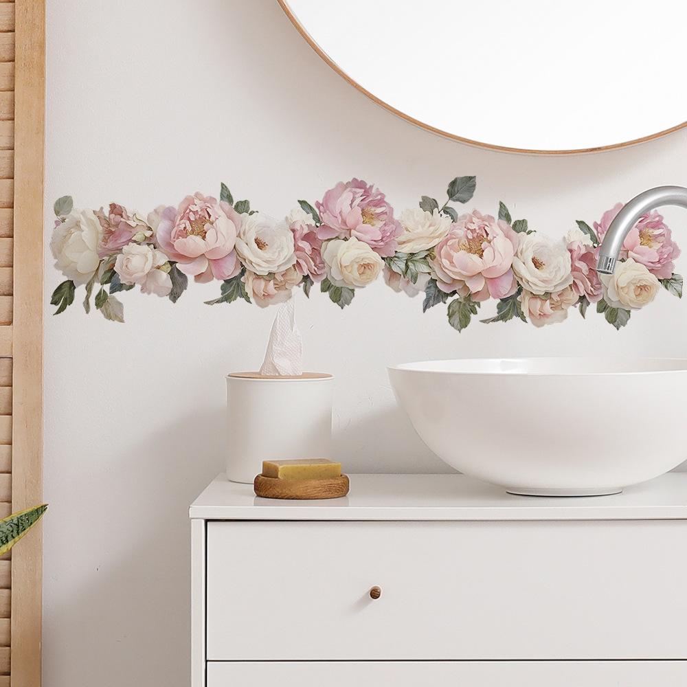 Kreativa Pionblommor Badrum Hem Vägg Bakgrund Försköning Dekoration Väggdekaler